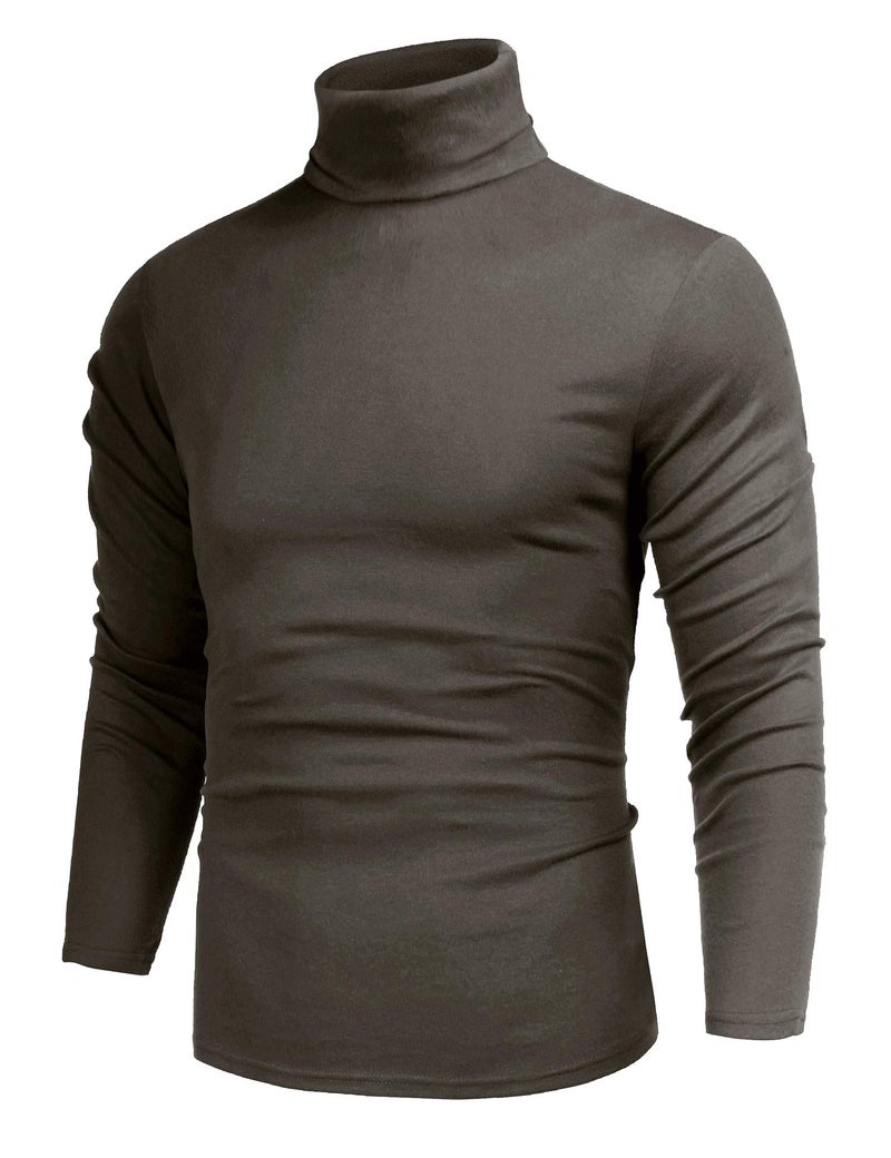 Poriff Men's Slim Fit Long Sleeve Tops T-Shirt Knitted Pullover Turtleneck Sweater Brown L - Image 1